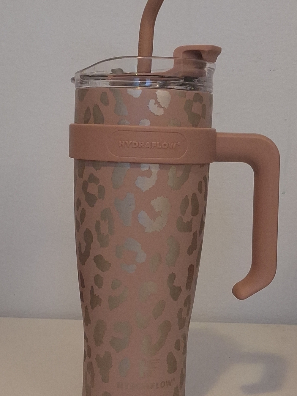 HydraFlow Rose Gold Leopard Insulated Travel Tumbler with Handle